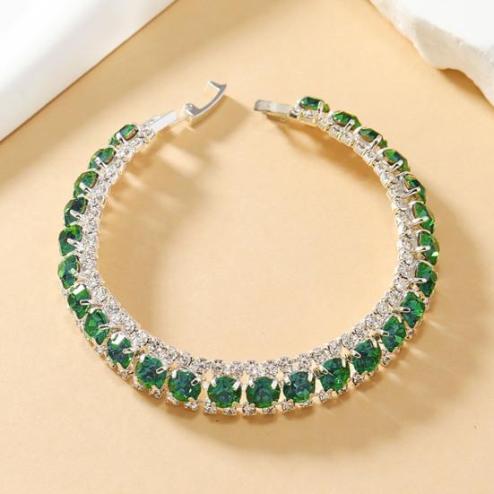 Women Bangle Faux Crystal Polished Contrast Color Alloy Symmetric Shopping Work Party Dating Wrist Bracelet Lady Jewelry