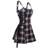 Винтажные панк-харадзюку Лолита в готическом стиле в клетку на шнуровке Y2K на молнии пикантные трапециевидные повседневные для женщин уличная одежда без рукавов мини-платья