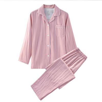 Двухслойная пряжа домашняя одежда хорошего качества хлопок пары полосатый пижамный комплект для мужчин и женщин одежда для сна костюм