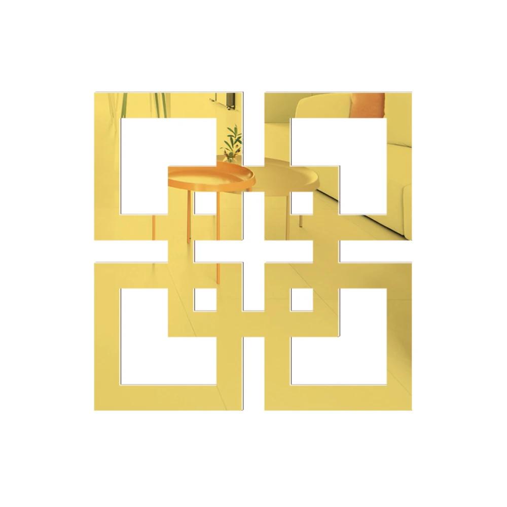 4/8/12pcs Geometry Mirror Wall Sticker Acrylic Square Wall Decals Self-adhesive Decorative Stickers DIY Room Home Decor