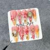 3D Floral Embossed French Tip Press-On Nails Long Pointed Style Sweet Chic Gel-Like Acrylic Nail Tips Women