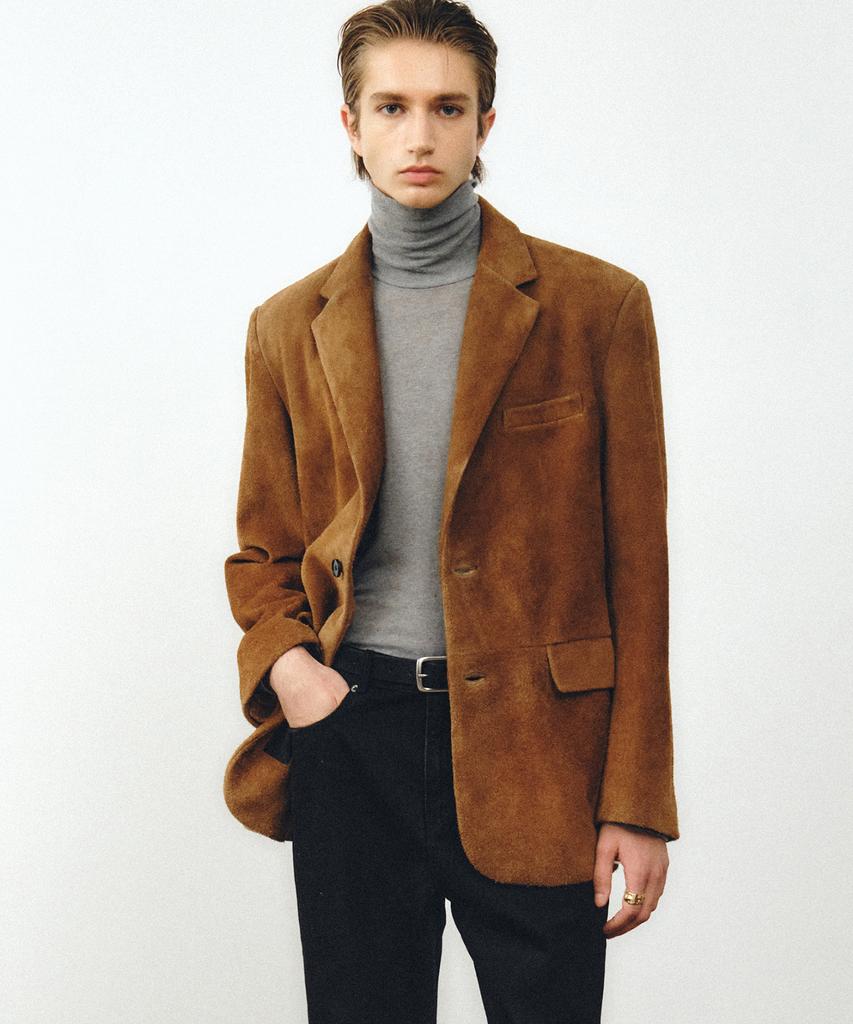Noirer Nubuck Suede Tailored Jacket (Camel)
