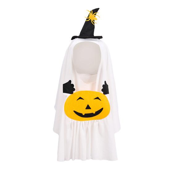 Halloween Ghost Dog Outfit Pumpkin White Ghost Costume Pet Cosplay Attire with Witch Hat for Trick or Treat Costume Party Photoshoot