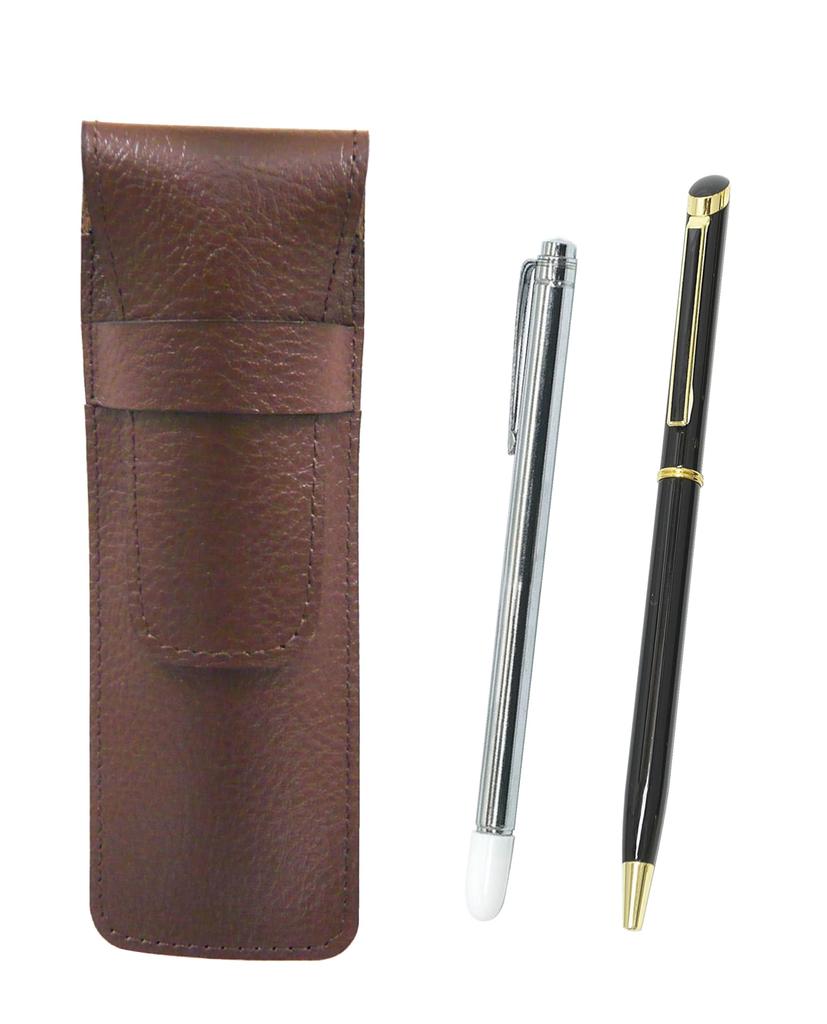 Набор из 2 пеналов из зернистой коровьей кожи шоколадного цвета, металлического стержня и вращающейся шариковой ручки с эпоксидной смолой, черный SASTYO-701S-WD002-B-2