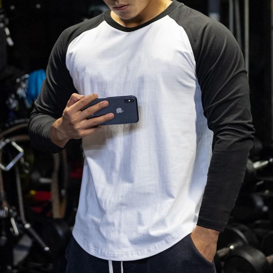 Мужская весенне-осенняя футболка с круглым вырезом и длинным рукавом, пуловер, рубашка с длинным рукавом