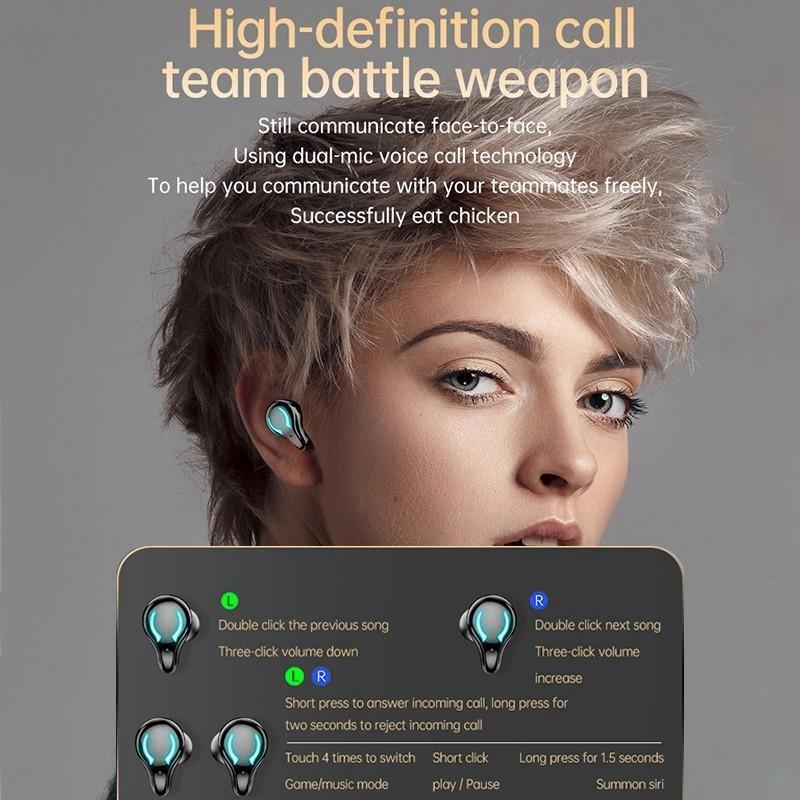 RGB TWS Earphones Wireless Bluetooth Headphones AI Control Stereo HIFI Gaming Headset With Mic Noise Reduction