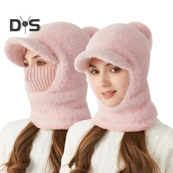 Зимняя велосипедная шапка со встроенным защитным экраном для лица и утеплителем для шеи с короткими полями, ветрозащитный толстый плюшевый шарф с полной защитой для улицы, головной убор для холодной погоды