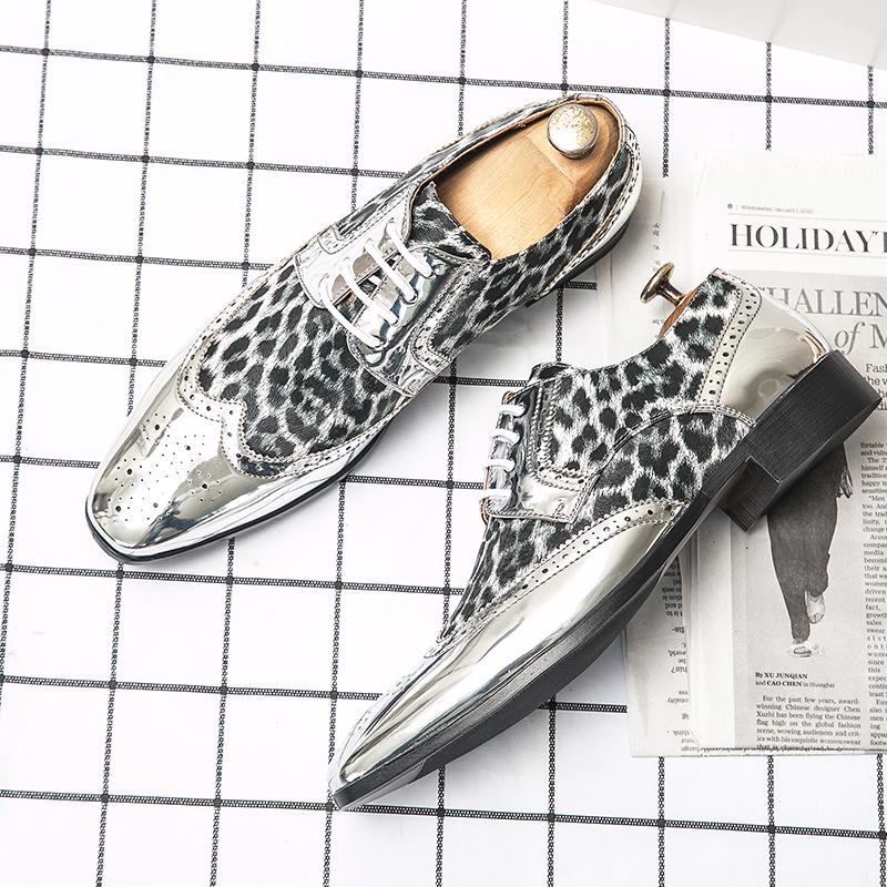 New Leather Men Leopard Print Oxford Shoes Men Dress Shoes Comfortable Man Breathable Mens Nightclub Style Lace Up Casual Shoes