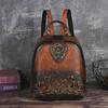 Johnature Embossed Vintage Backpack Versatile Women's Leather Bag Large Capacity Travel Backpacks