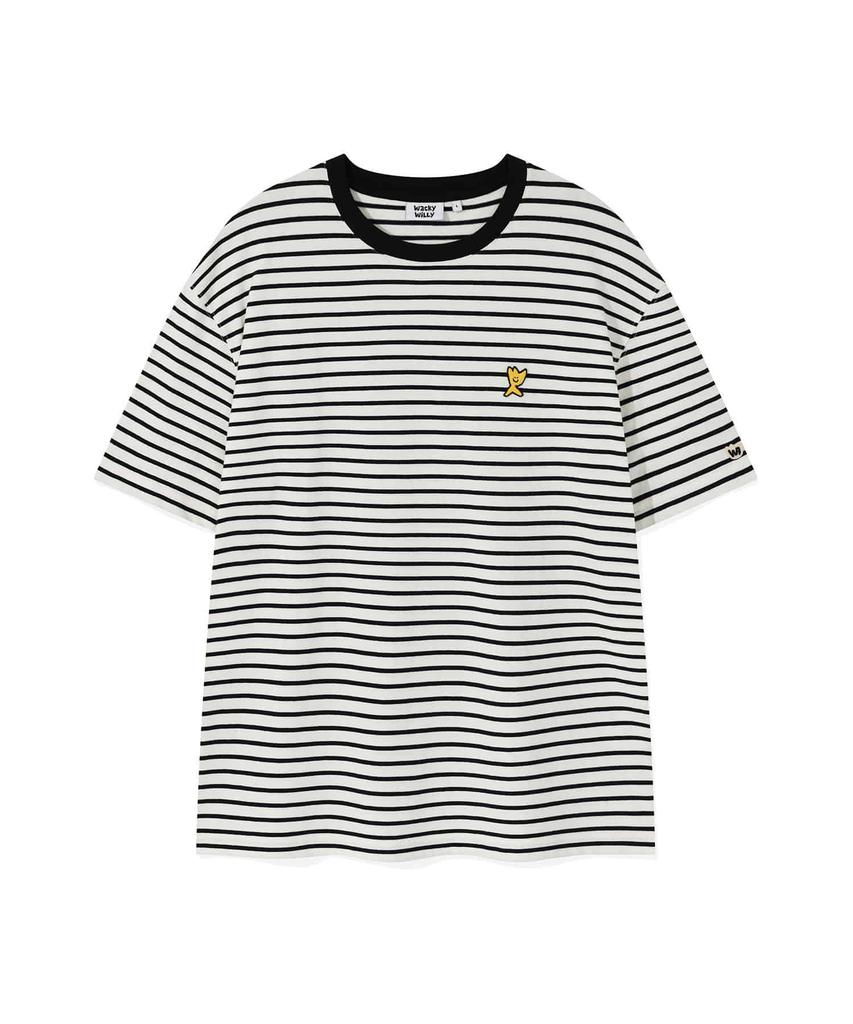 WACKY WILLY Kiki Wappen Striped Short Sleeve T-Shirt Black