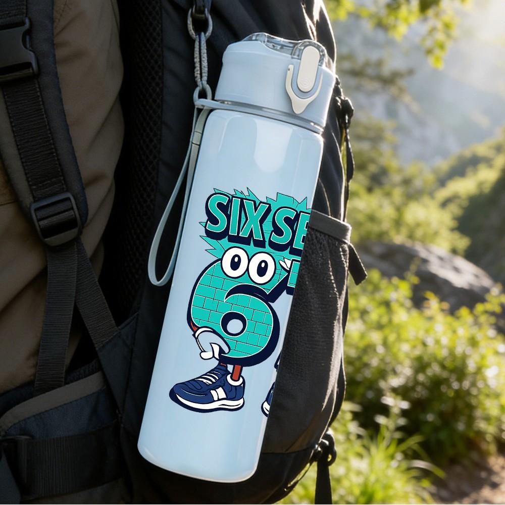 1PC Six Seven Bruh Sneaker Letter 750ml Color Plastic Sports Water Bottle Leakproof Flip Straw Lid Suitable for Sports Office Home Use