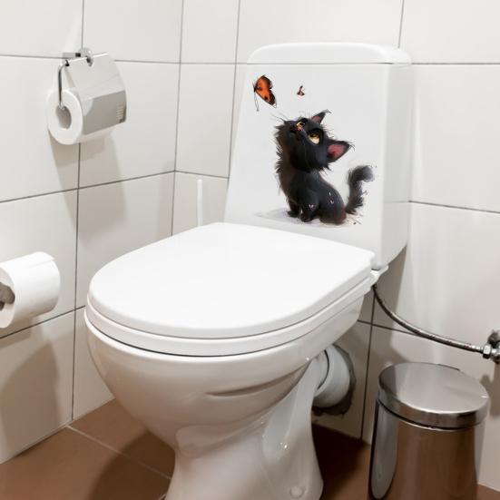 Черная кошка бабочка наклейка на унитаз ПВХ водонепроницаемая съемная самоклеящаяся гостиная ванная комната настенное искусство мультяшный котенок крышка унитаза украшение наклейка