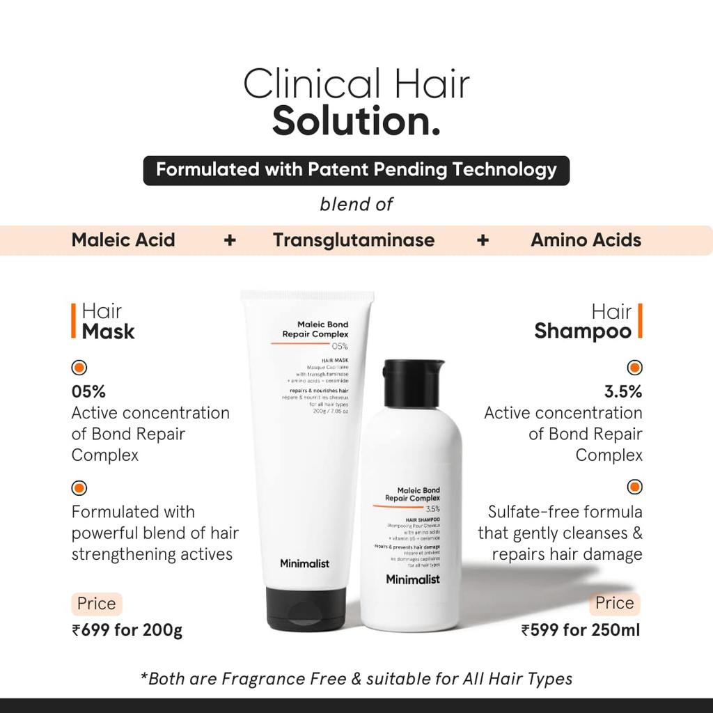 Minimalist Bond Repair Shampoo For Damaged & Frizzy Hair With Maleic Complex 3.5% Sulphate Free Cleanser 250 Ml Pack Of 1