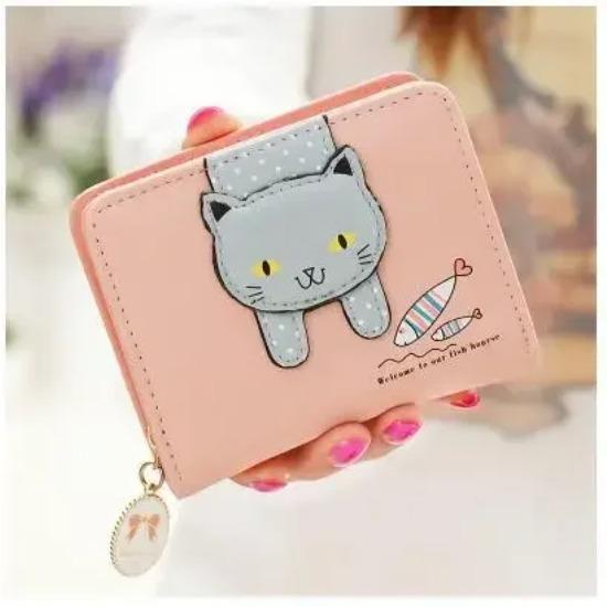 Новый женский кошелек, короткий кошелек с милым котом, кожаный маленький кошелек для монет, сумка для денег, держатель для карт, женский женский кошелек на засове
