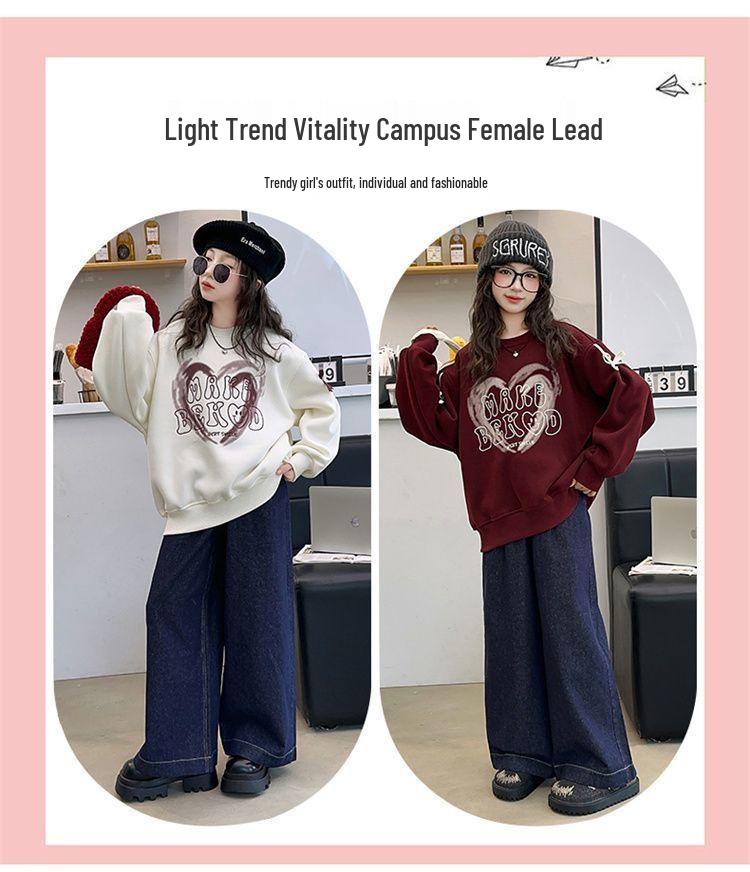 Свитшот для девочек с флисовой подкладкой и вставками: Стильный осенне-зимний пуловер для детей