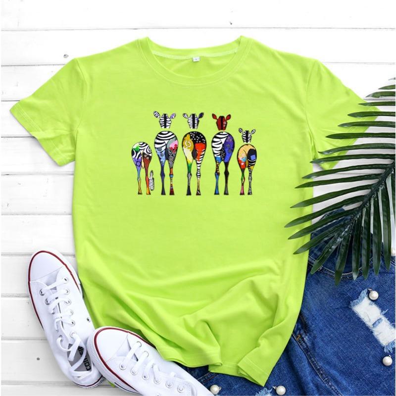 Summer Round Neck Zebra Print Top Fashionable Casual Short Sleeved Women's Pure Cotton T-shirts