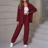 Women's Fashion Solid Color Lapel Button Long Sleeve Cardigan Casual Pants Set