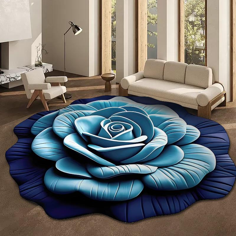 Plush Floral Floor Mat Absorbent Diatomaceous Earth Floor Rug Non-Slip 3D Visual Flower Pattern Rug for Bedroom Entrance Kitchen