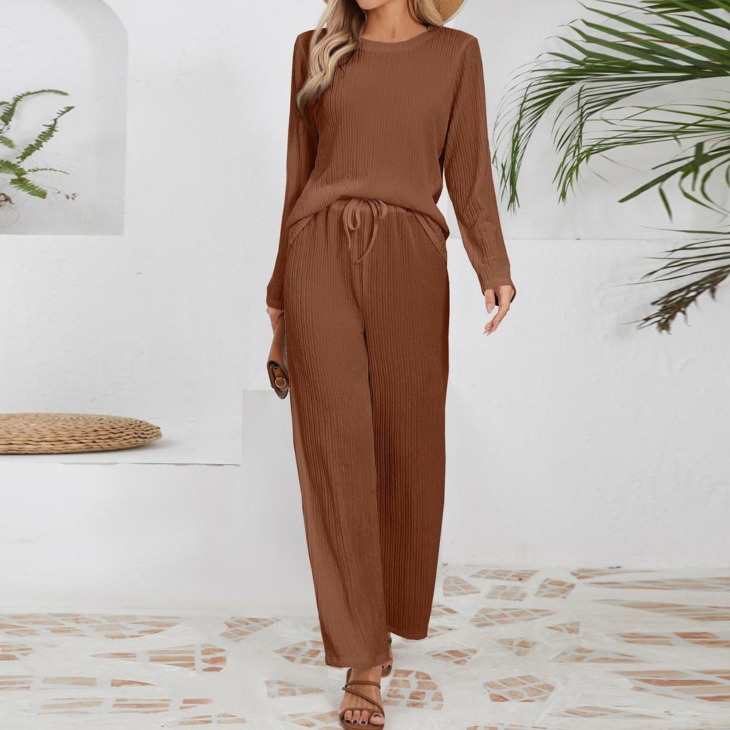 Женские осенние комплекты из двух частей, топы с длинным рукавом, футболки, длинный удобный повседневный свободный костюм