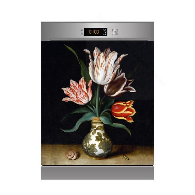 Black Background Modern Self Adhesive Dishwasher Sticker Fridge Sticker Wall Stickers Door Cover Kitchen Accessories Wall Mural