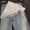 New Hollow Lace Scarf Retro Triangle Headscarf Embroidered Lace Neck Scarf White Lace Up Travel Photo Headband for Women Girls