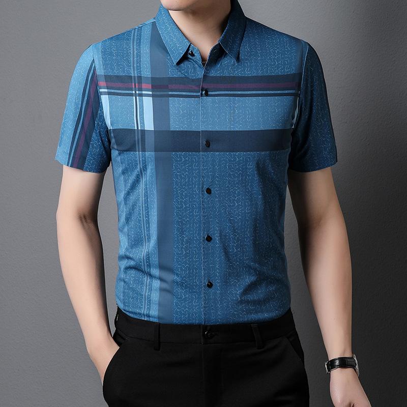 Летняя новая мужская рубашка с короткими рукавами для среднего возраста, для отдыха, для бизнеса, модная клетчатая тонкая кардиганная рубашка