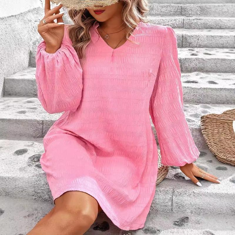 Women's INS Temperament V-neck Bubble Dress for Girls