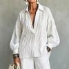 Women S Loose Fit V Neck Long Sleeve Solid Color Shirt