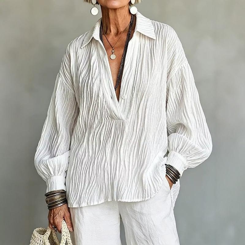Women S Loose Fit V Neck Long Sleeve Solid Color Shirt