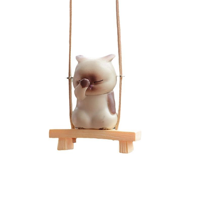 Creative Cartoon Cat Sitting On Stool Swing Car Pendant Car Rearview Mirror Decoration Accessories Cute Funny