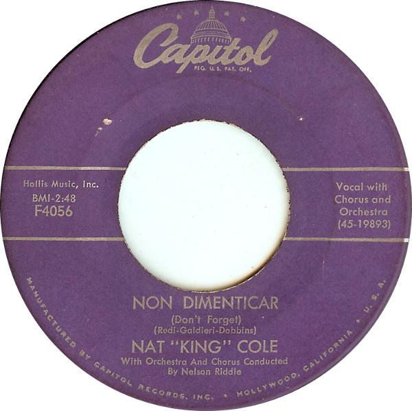 Пластинка 7 дюймов НАТ КИНГ КОЛ Non Dimenticar Не Забывай F4056 Capitol Records 1958 Япония Поп Б/у