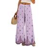 Women Summer Boho Palazzo Pants High Waist Wide Leg Floral Printing Casual Trousers With Pockets