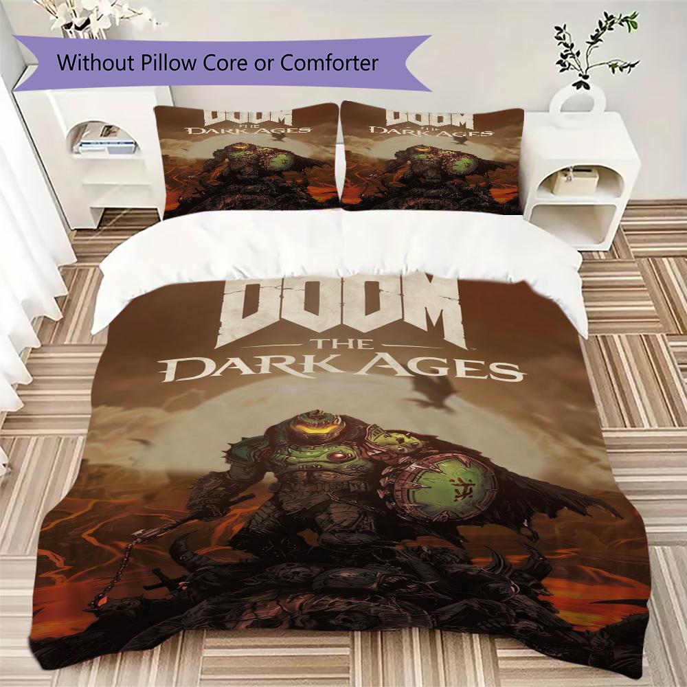 DOOM The Dark Ages Pattern Bedding,Quilt Set Quilt Cover Pillowcase Home Birthday Gift(1 * duvet cover + 2 * pillowcase, without core)_lx