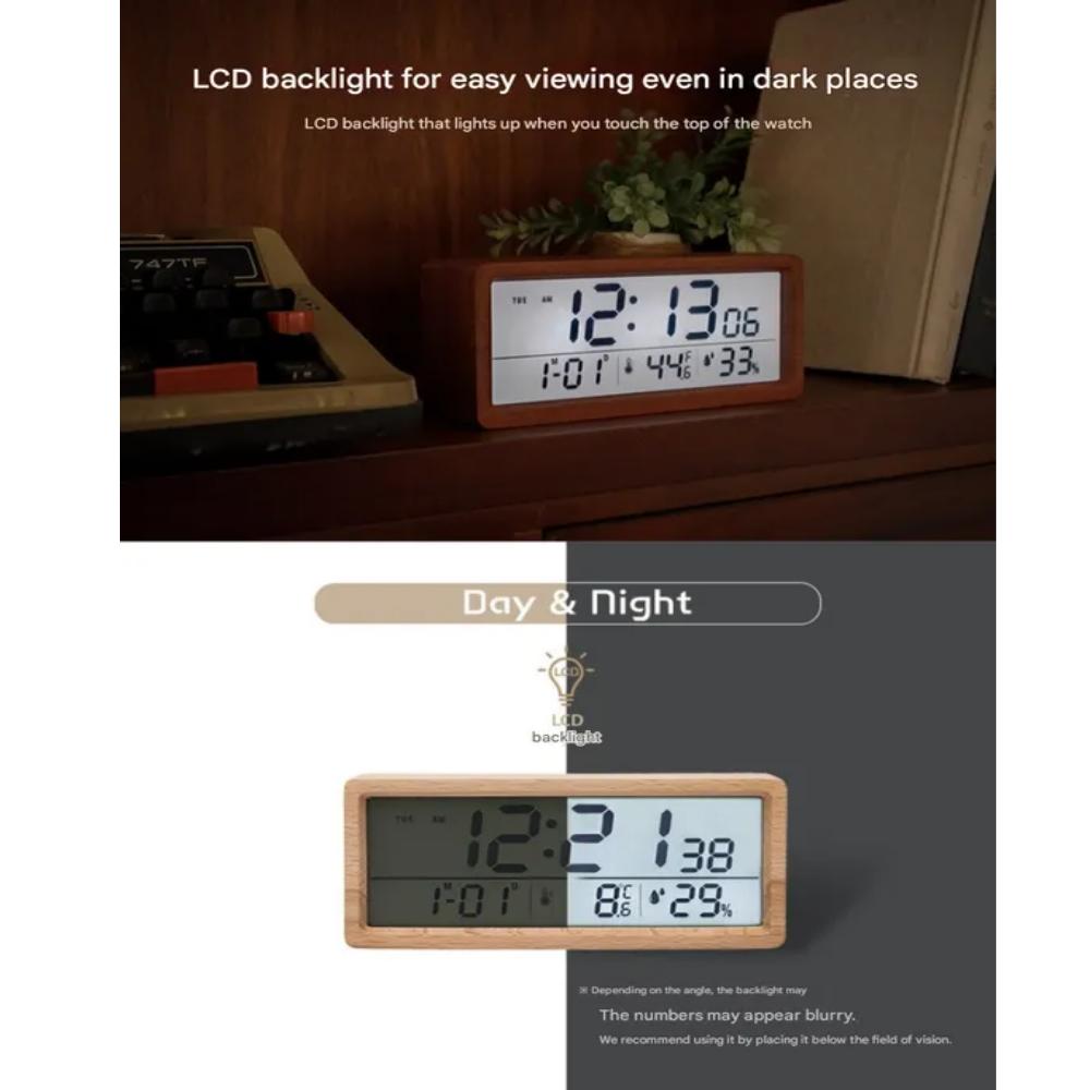 Realwood(Usbee) LCD Temperature and Humidity Alarm Clock
