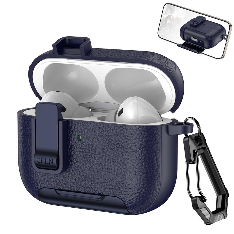 Чехол для AirPods 4 с кожаной текстурой, матовый чехол для наушников с подставкой для телефона, чехол для Bluetooth-гарнитуры для AirPods Pro 3 2 1, противоударный зарядный кейс для наушников