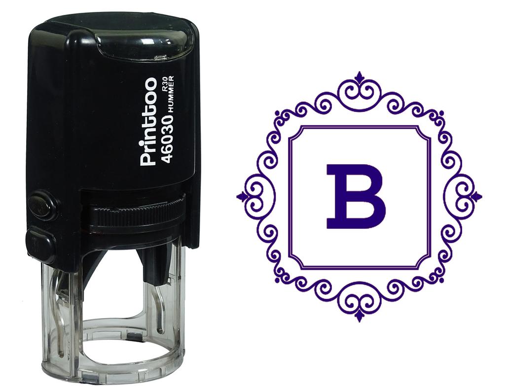 Printtoo Square Swirl Border Alphabet B Monogram Initial Self Inking Rubber Stamp Office