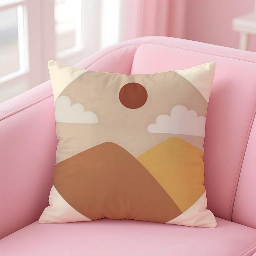 Classic Sunrise Cartoon Cushion Cover Linen Pillowcase Cover Soft Decor for Sofa Home Room