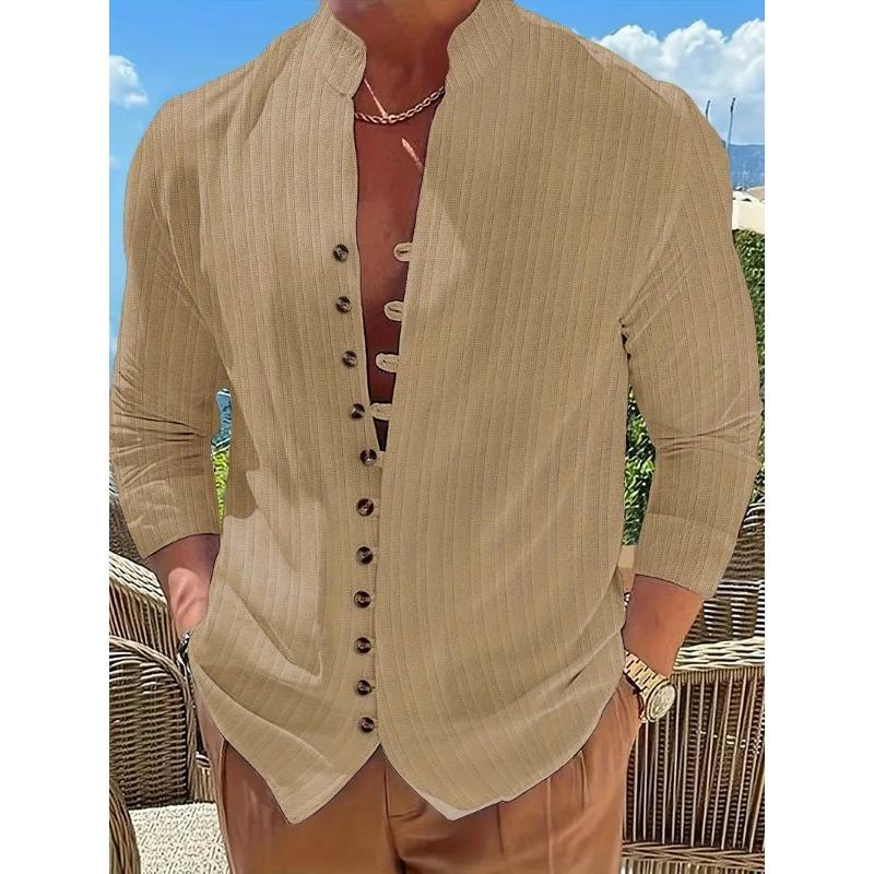 Весна Осень Мужская Ретро Повседневная Свободная Рубашка С Длинным Рукавом