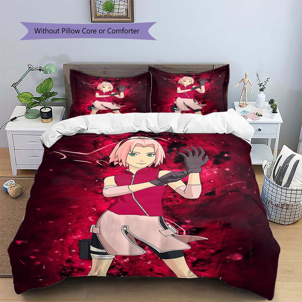 Постельное белье с рисунком Харуно Сакуры из аниме Наруто, Декор для дома, Подарок на день рождения (1 пододеяльник + 2 наволочки, без наполнителя)
