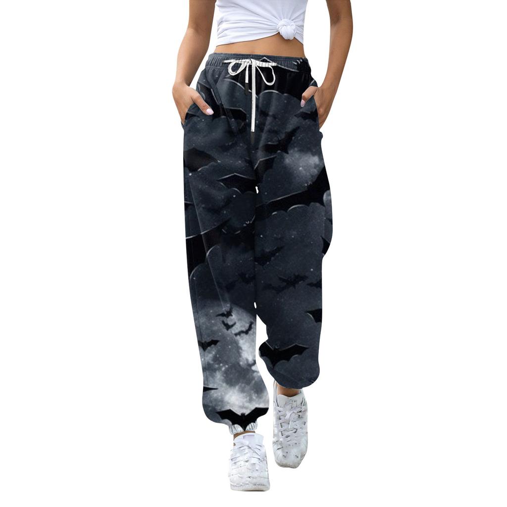 Women's Casual Fashion Halloween Printed Leisure Pants Sweatpants Trousers Drawstring Elastic Waist Drawstring Drawstring Pants