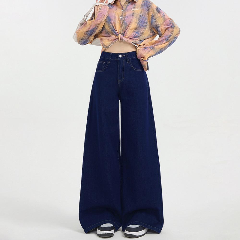 Персонализированные темно-синие свободные джинсы с широкими штанинами женские новые весенне-осенние джинсы с высокой талией тонкие и драпирующиеся подметающие пол
