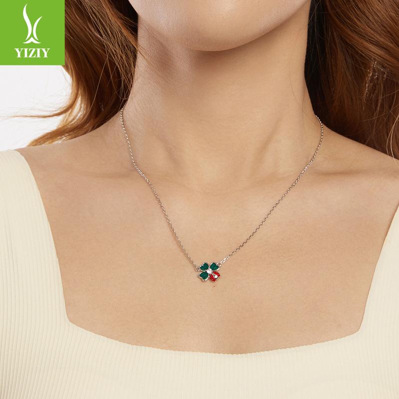 Spring New Four-Leaf Clover Ladybug Necklace 925 Silver Woman, Premium Sense S925 Silver Collarbone Chain