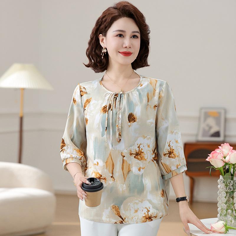 Трендовый летний шифоновый топ для мам 2025 – Блузка с рукавом средней длины для женщин среднего и пожилого возраста