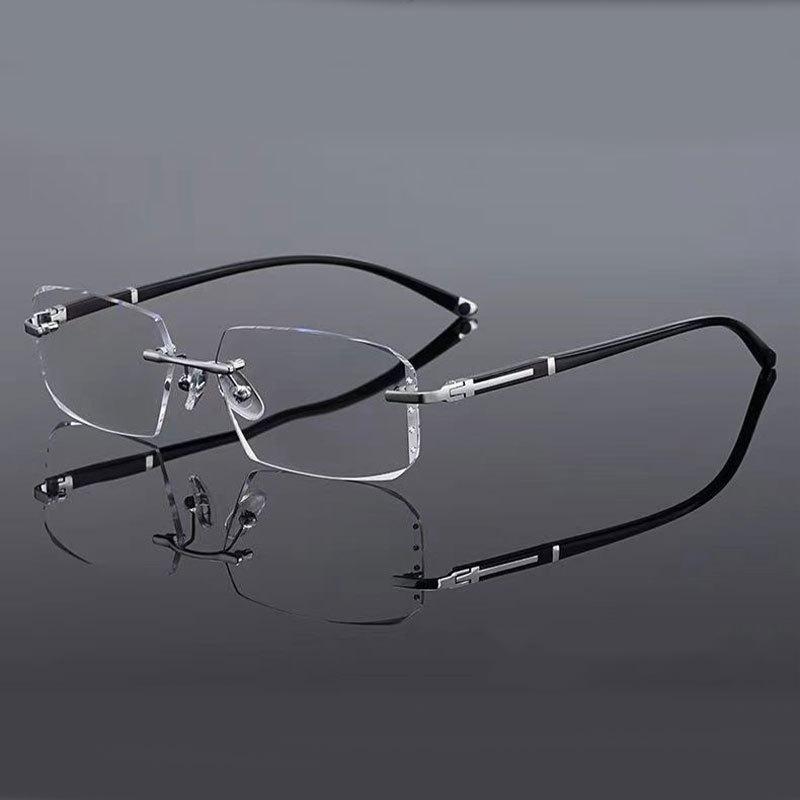 Rimless Reading Glasses Men Cut Edge Anti-fatigue and Anti-blue Light Clear Lenses Presbyopic Glasses Men