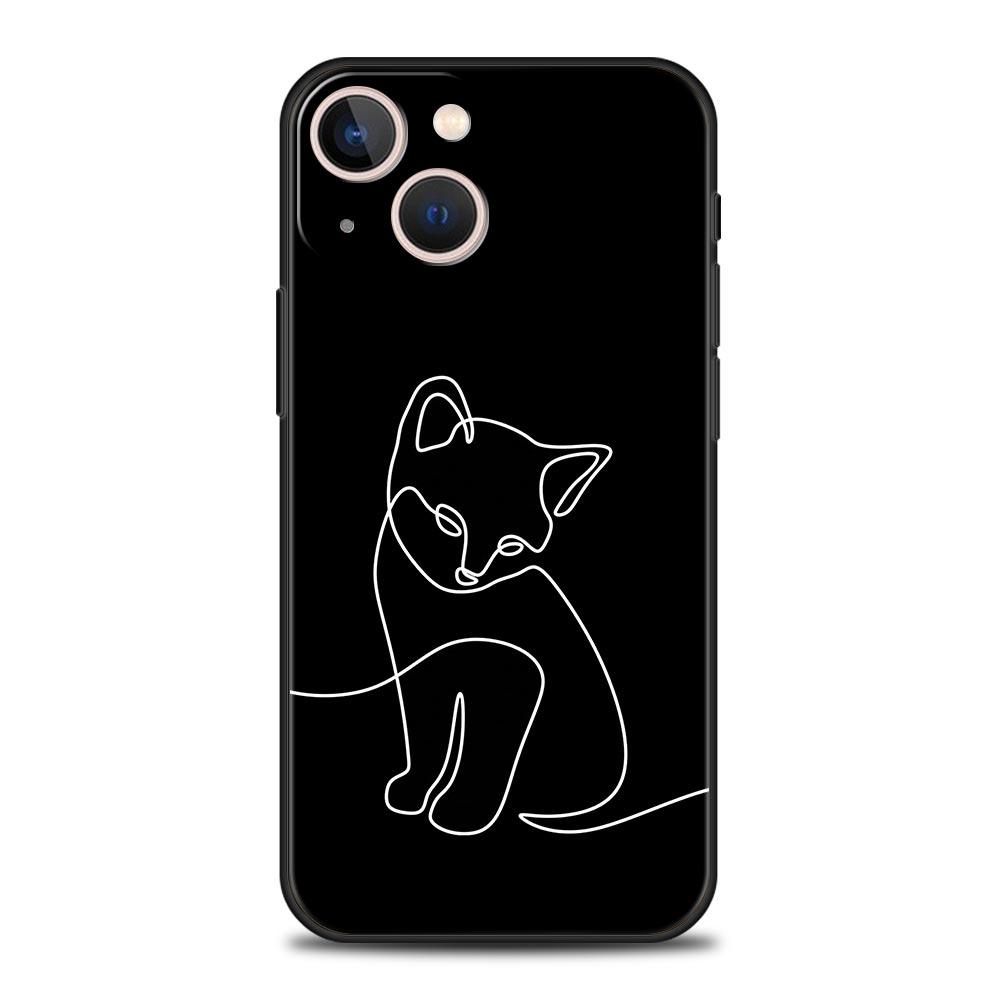 Кот Линия Черные Коты Чехол для Телефона Для iPhone 17 16 15 Pro Max 11 12 13 14 7 8 Plus SE 2020 X XR XS Чехол Мягкий Черный