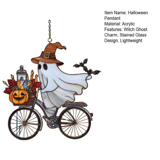 Halloween Pendant Witch Ghost Ride Shape Pendant Image Stained Glass Window Hanging Ornament Festivals Halloween Decoration