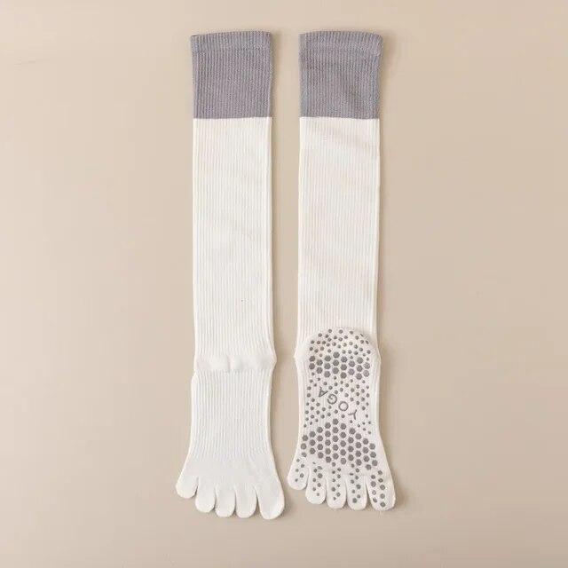 Женские носки для йоги с пятью пальцами, пилатес, профессиональные силиконовые противоскользящие спортивные носки для фитнеса, однотонные хлопковые гольфы, чулки