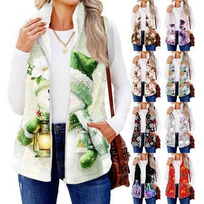 Женский рождественский модный и теплый флисовый кардиган-жилет с принтом