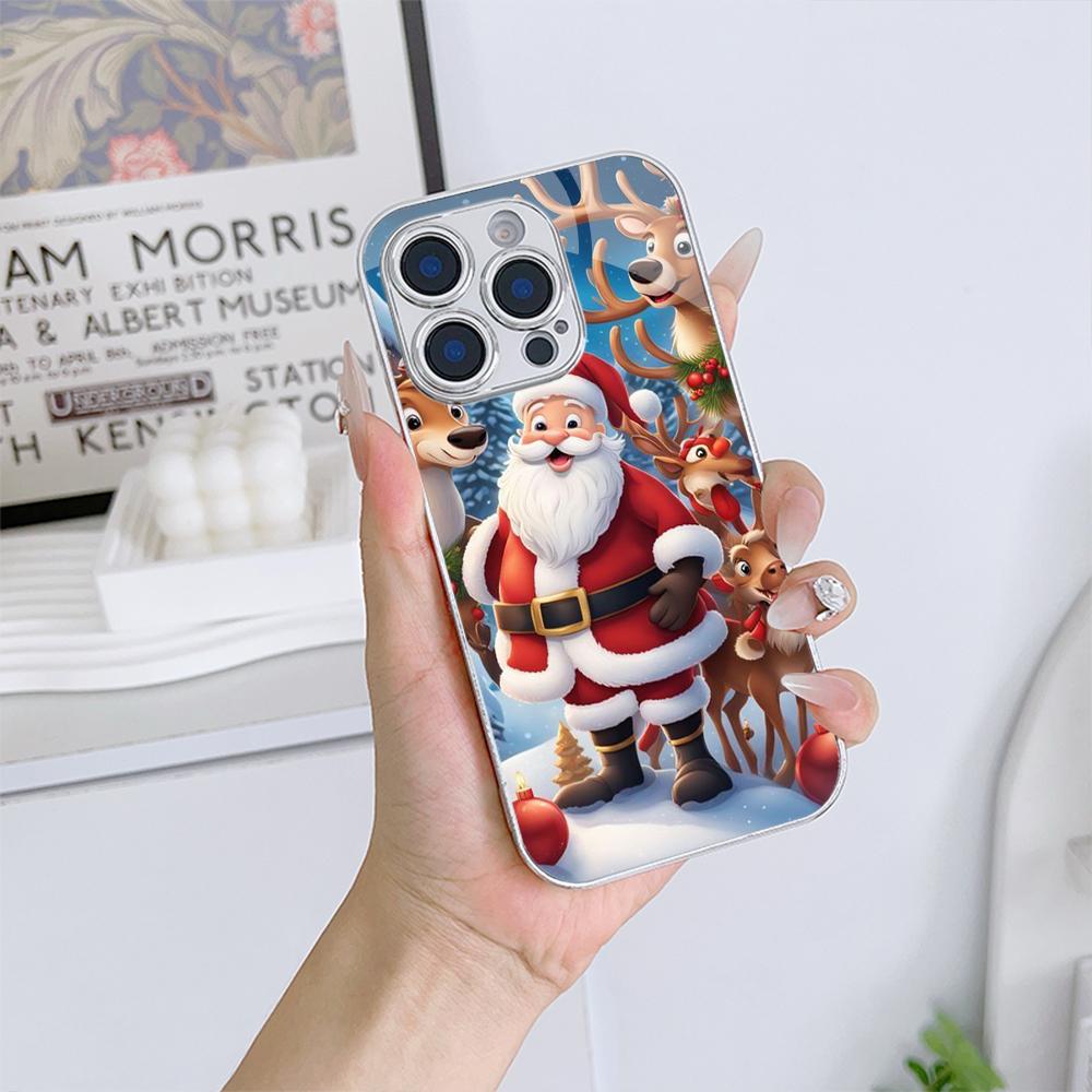 Чехлы для телефонов Ae119 Merry Christmas Santa art design из гальванизированного стекла для SamsungS25 Ultra iPhone 16 Pro Xiaomi Redmi, полная защита объектива, задняя крышка