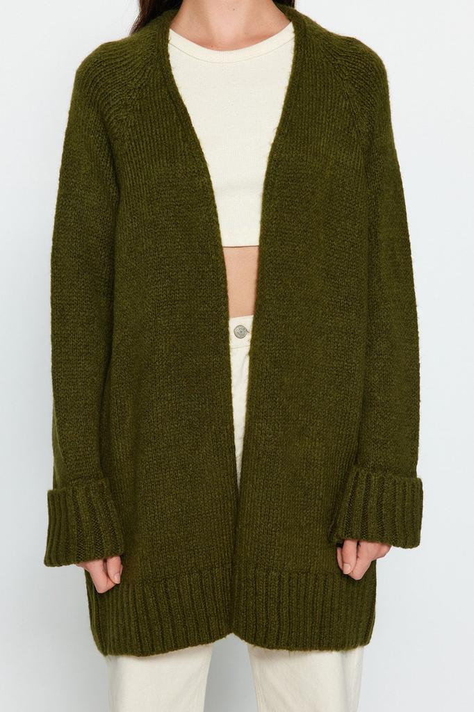 Women's Fashionable Stylish Cardigan Black Wide Fit Soft Textured Knitwear Cardigan